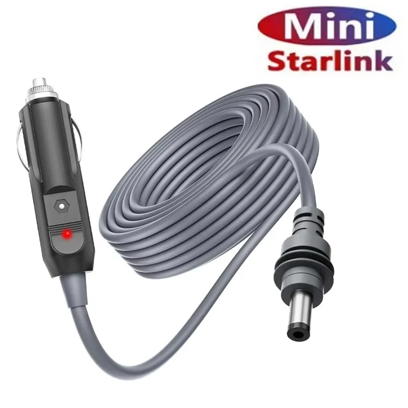 Suitable For Starlink Mini Car Charging Socket Power Supply 12V DC Male Cable With Red Light Display Waterproof Extension Cable