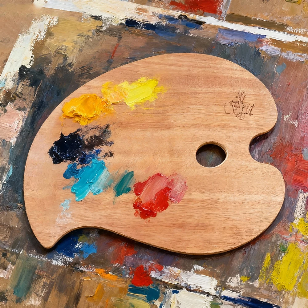 

ArtSecret Acrylic Oil Paint Tray Palette Wooden Oval Flat With Thumb Hole Smooth Paint Palette Art Supplies