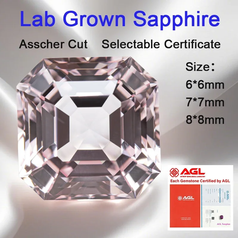 Lab Grown Sapphire Loose Stone Asscher Shape Sakura Pink Color VVS1 Charms for Jewelry Making Rings Selectable AGL Certificate