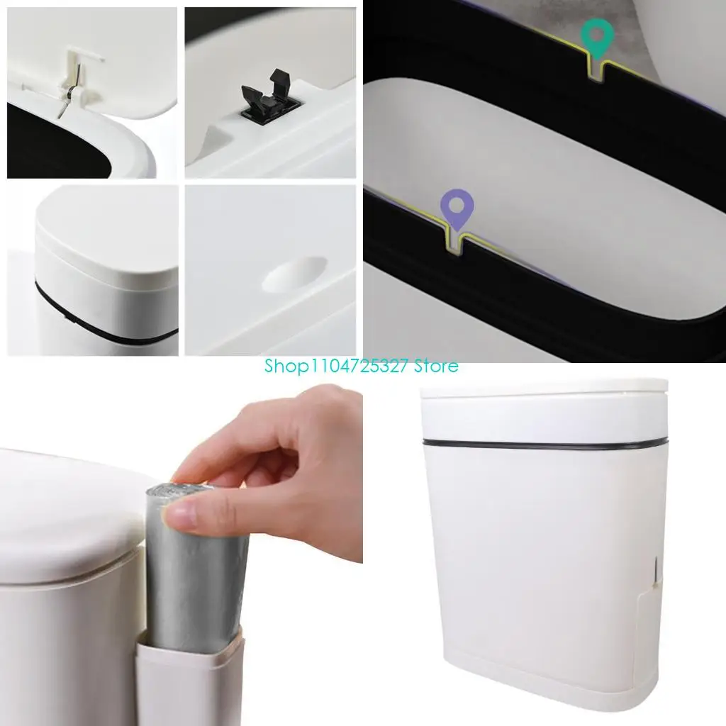 

D8KF Compactly 14L Bathroom Waste Bin with Toilet Brush Holder Design Slimly Wastebasket Ideal for Modern Homes