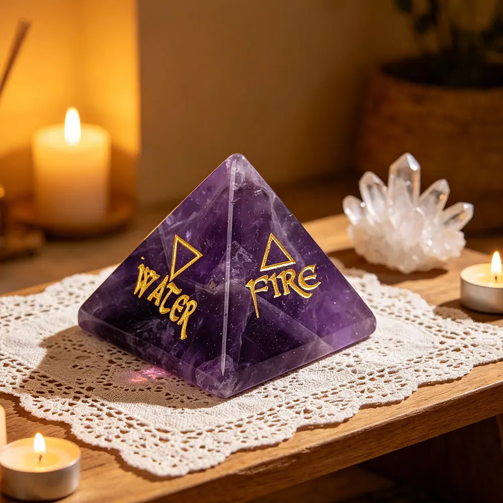 Healing Natural Gem Stone for Home Decoration Reiki Fire Air Earth Water Crystal Engraved Pyramind Crystal Amethysts Quartz x440