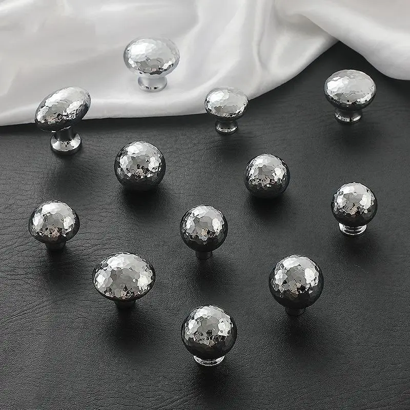 Brass Silver Ball Furniture Pull Handles Hand-forged Hammer Cabinet Handles Door Drawer Knob Kitchen Wardrobe Cupboard Pulls