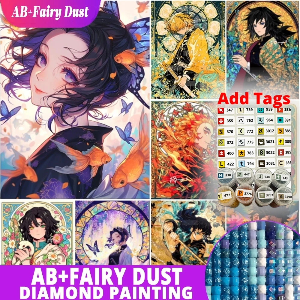 Fairy Dust AB Comes with DMC stickers Demon Slayer Diamond Painting 5D Kimetsu no Yaiba Agatsuma Zenitsu FullMosaic Picture DIY