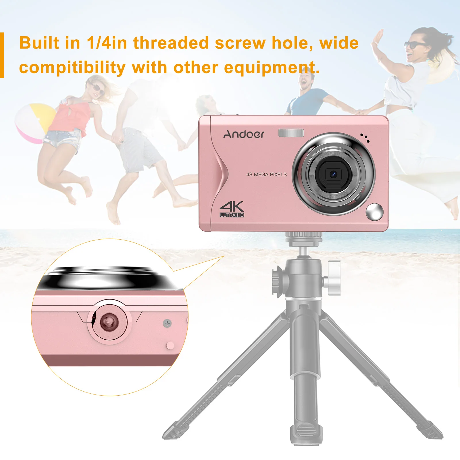 Andoer Digital Camera 48MP 4K Ultra HD 16X Zoom Auto Focus Self-Timer Face Detection Anti-shaking Great Gift for Childeren