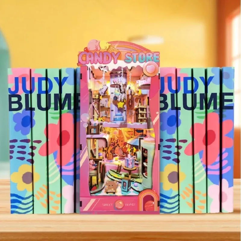 DIY Wooden Book Nook Sweet Candy Store Cottage Miniature Dollhouse 3D Puzzle Assembly Model Kits for Adults Birthday Gifts