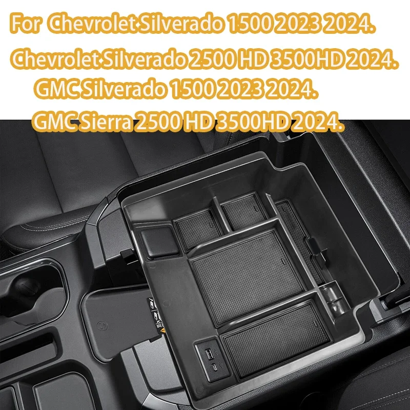 Bandeja organizadora de consola 2024 Sierra 2500HD 3500HD y 2023 2024 /GMC Silverado 1500, guantera de inserción para Chevrolet Silverado
