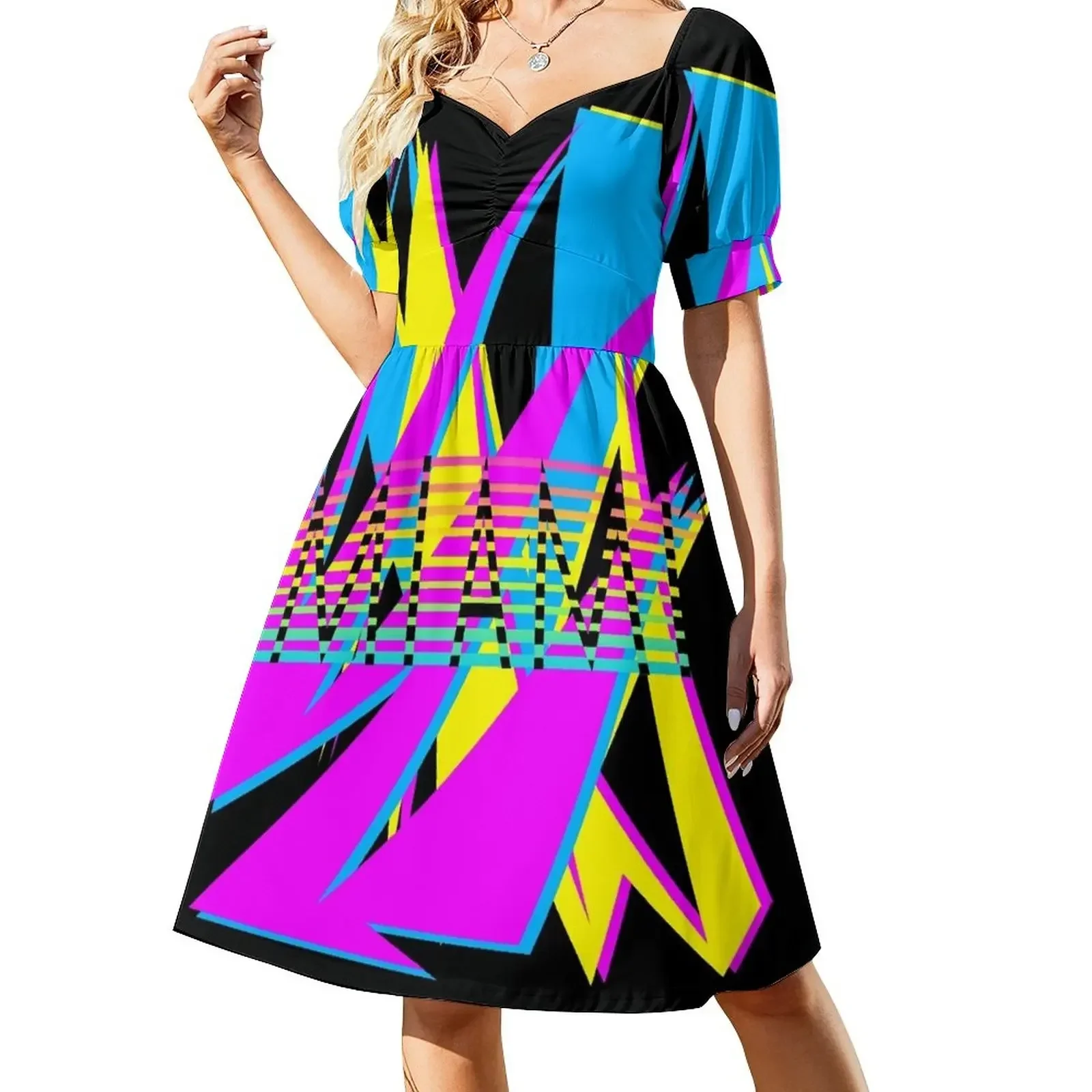 

Miami 80s Sharp Neon Colors Retrowave edition Short-Sleeved Dress Women's long dress long dresses for women Dress