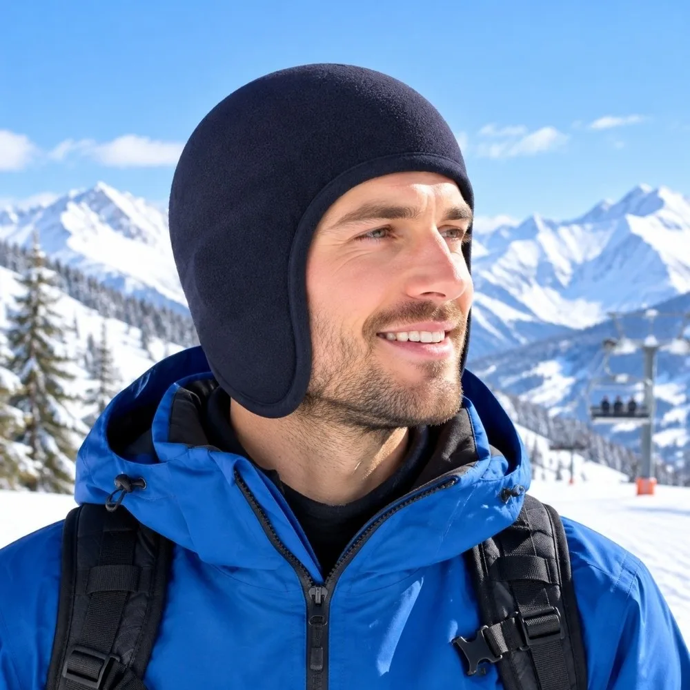 Double Layered Winter Elderly Fleece Beanie Ear Warmer Polyester Motorcycle Riding Cap Thick Windproof Soft Warm Earmuffs Hat