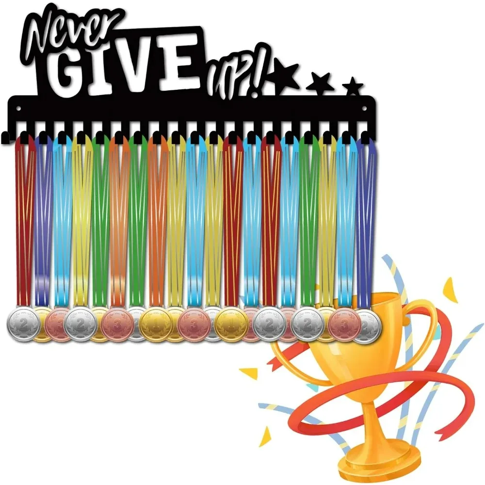 

Holder Medal Hanger Display Rack Sports Medals Hanging Wall Mounted Metal with 20 Hooks Runner Running Football Gymnastic