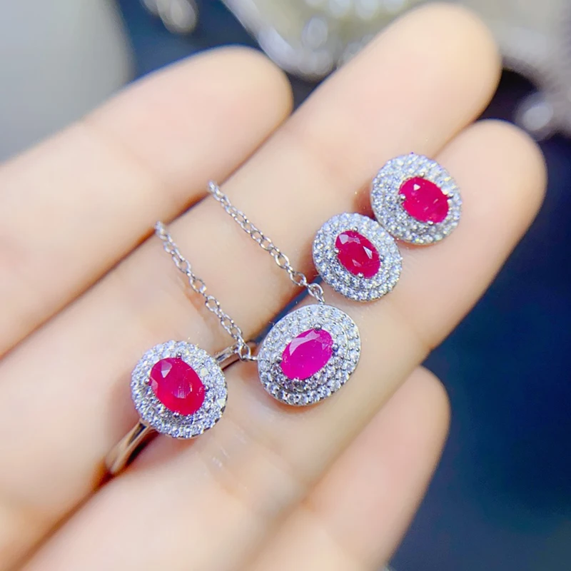 

Natural Ruby jewelry sets for women rings earrings pendant silver 925 luxury gem stones 18k gold plated free shiping items