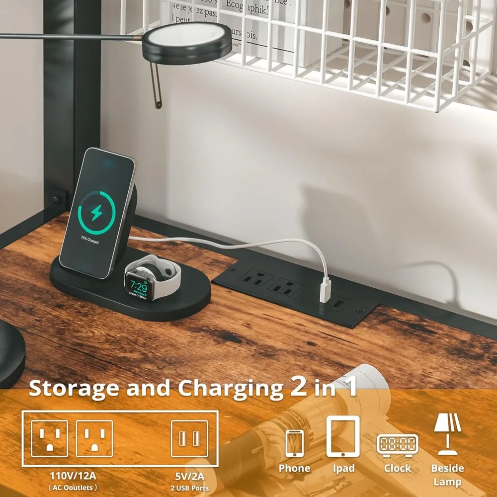 سرير علوي معدني مزدوج الحجم مع مكتب، مخرج طاقة، أضواء LED، موفر للمساحة، خالي من الضوضاء، أسود #4