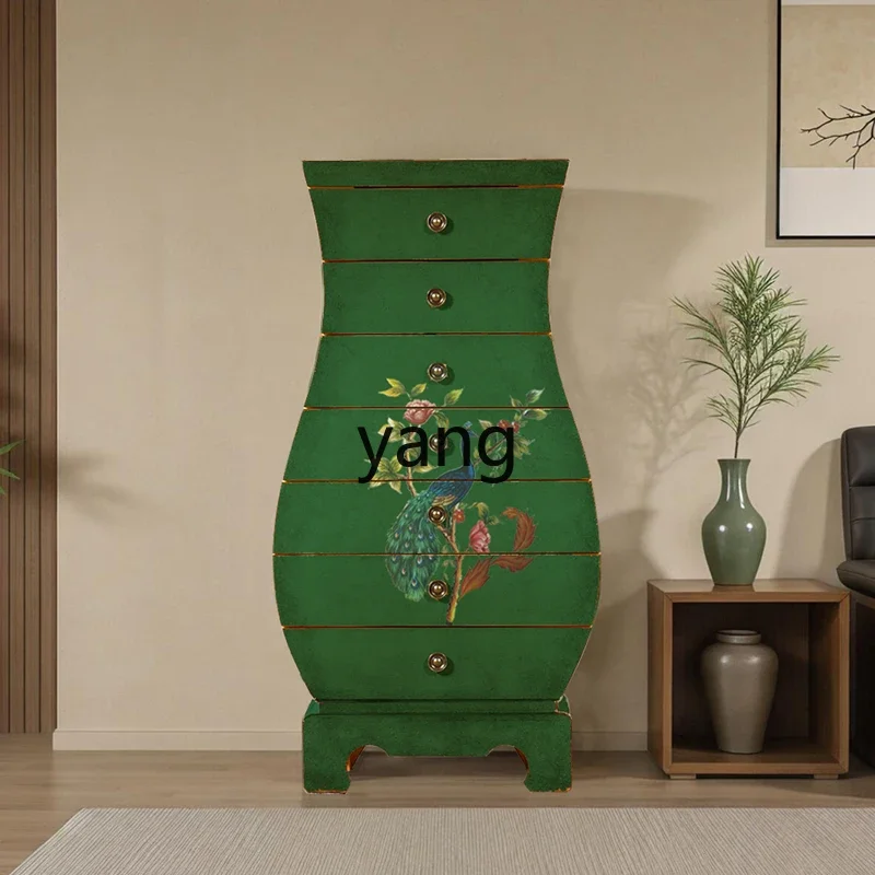LMM solid wood seven bucket retro applique storage emerald medieval multi-layer storage decorative cabinet
