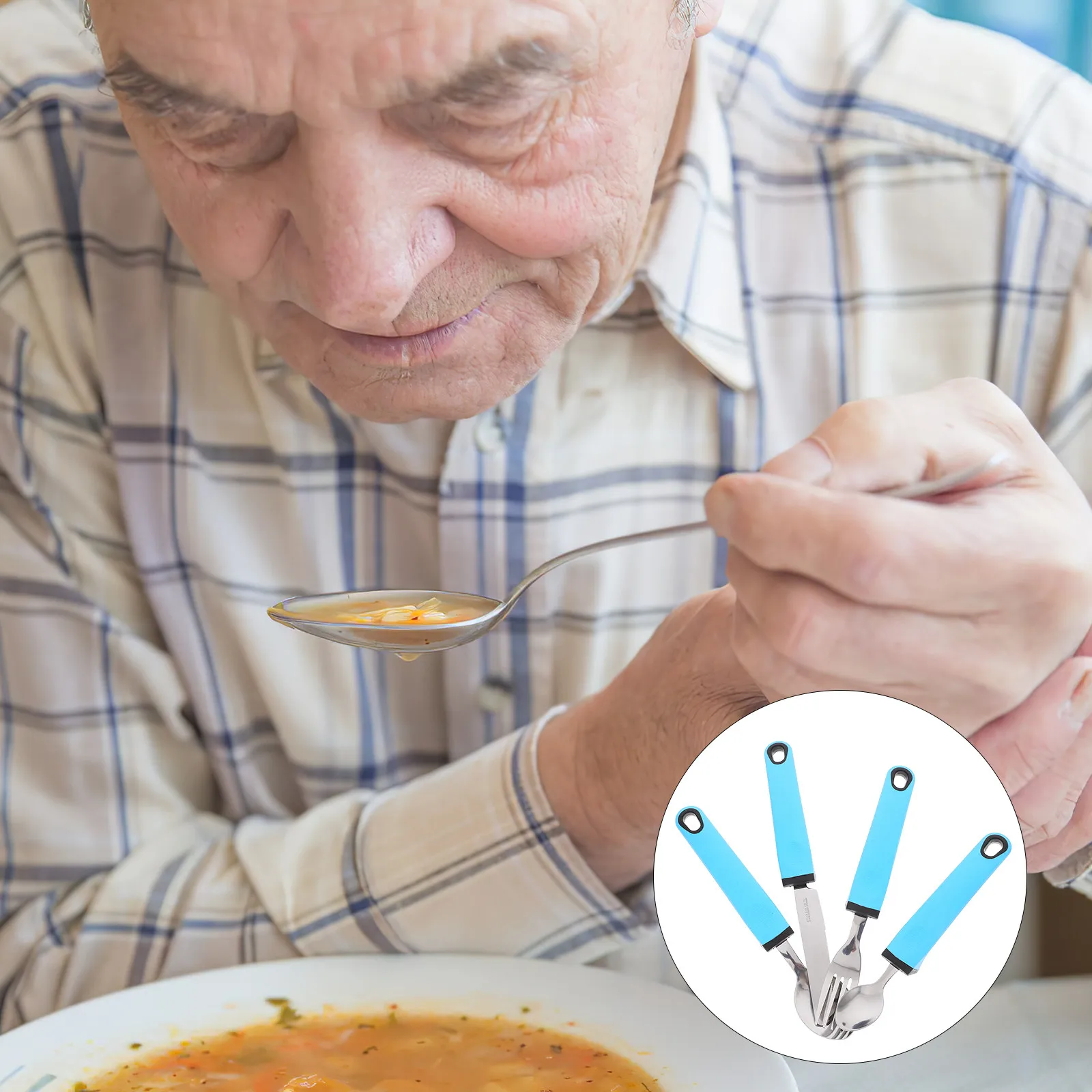 1 Set Anti-Shake Tableware Kit Stainless Steel Adaptive Utensils For Elderly Disabled Home Portable Adult Tableware Easy Clean