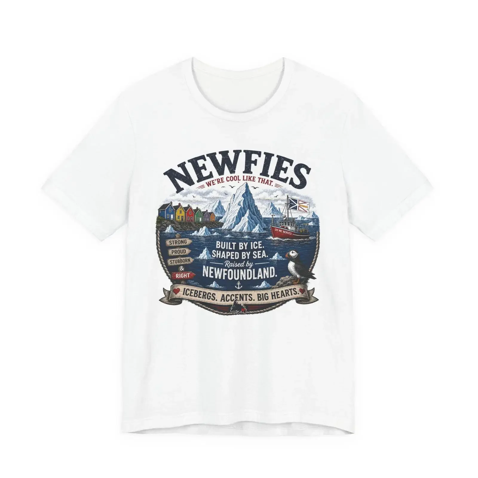Newfoundland Icebergs Puffins T Shirt Newfie Island Wildlife vintage Washed Breathable Casual Stylish Unisex fashion Stretched