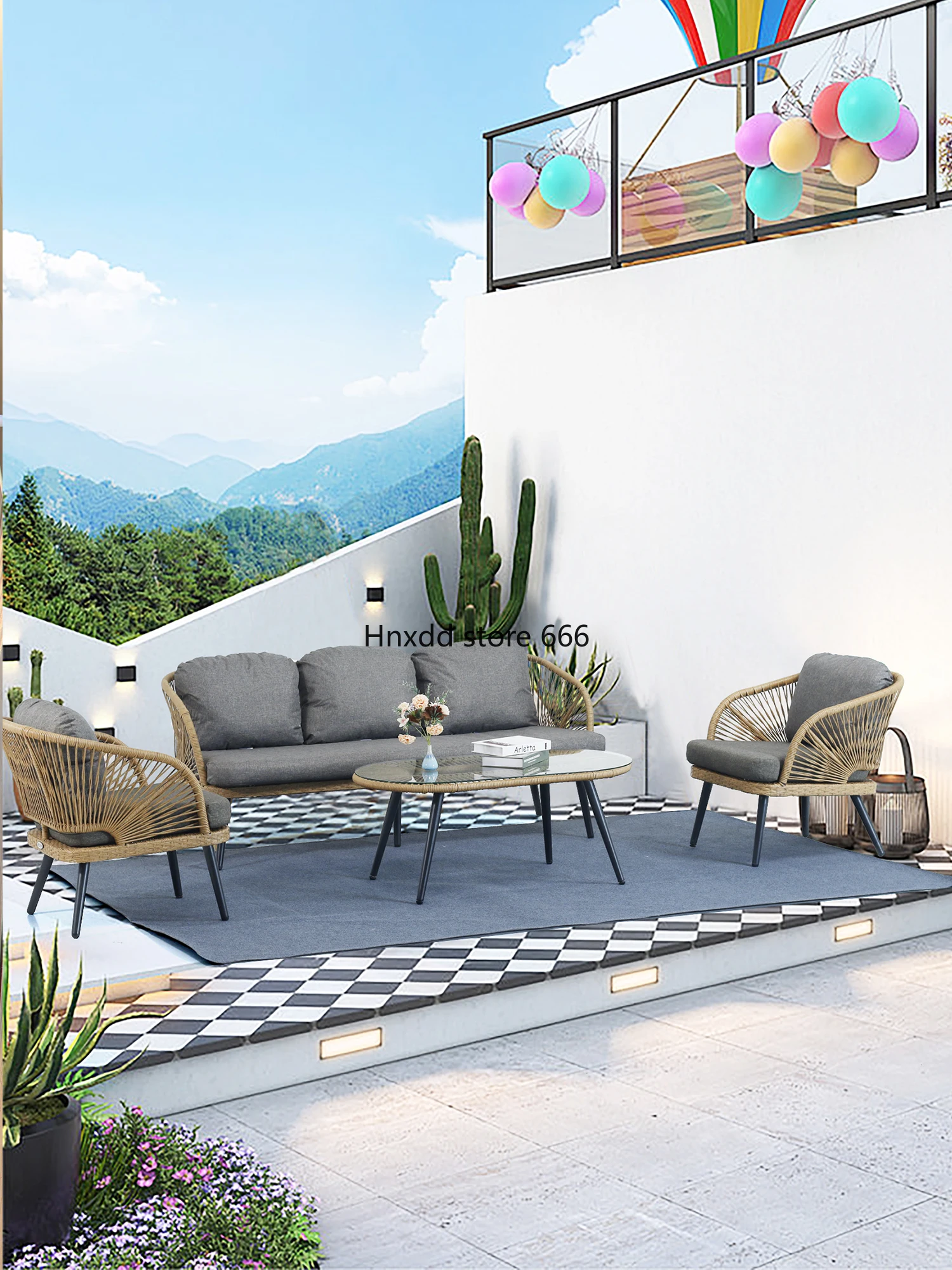 Outdoor Courtyard Terrace Rattan Sofa Single Double Triple