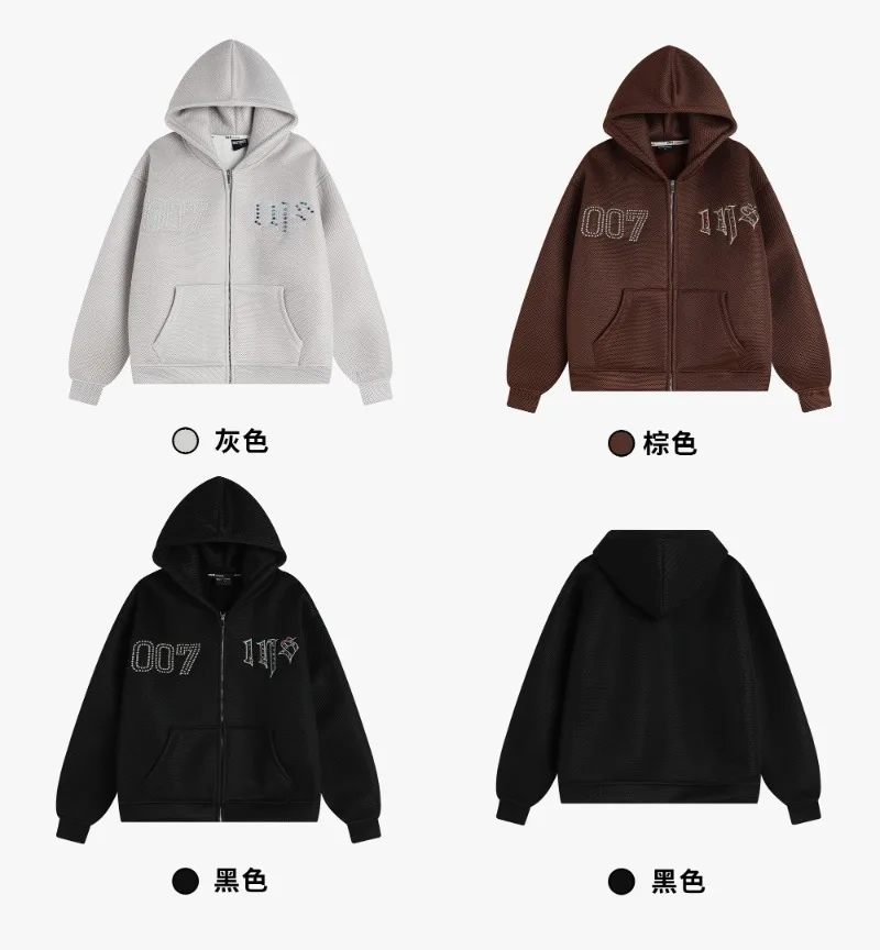 2025 Autumn Winter New American High Street Fashion Trend Hooded Sweatshirt Loose Casual Fleece Cardigan Jacket Unisex