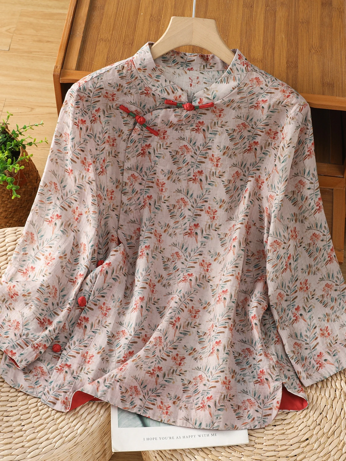 

Лето 2023, свободный крой, хлопок и лен с цветочным принтом, женский повседневный топ больших размеров Seven Sve с воротником-стойкой на пуговицах