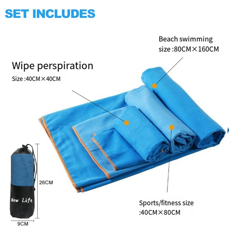 3 Size Pack Of Portable Microfiber Travel Towels Bag Fast Drying Towel Set Solid Color Double Sided Velvet Sports Towel