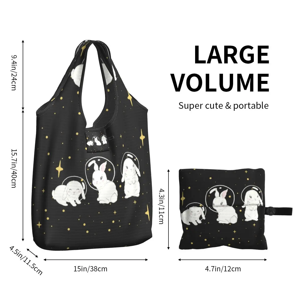 Fashion Print Cute Space Little Bunny Tote Shopping Bags borsa a tracolla portatile per coniglio Shopper