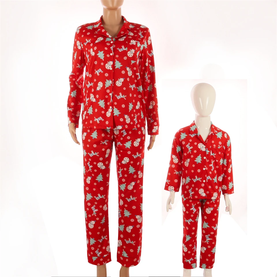 New Year Fashion Print Matching Family Christmas Pajamas Set Shirt + Pants Parent-child Outfit Cardigan Loungewear Home Clothes