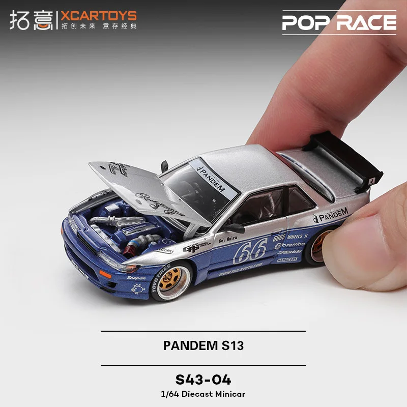 

POP RACE 1/64 S43-04 Pandem Silvia S13 MOONTECH BLUE Alloy Diecast Car Model Collection Gift