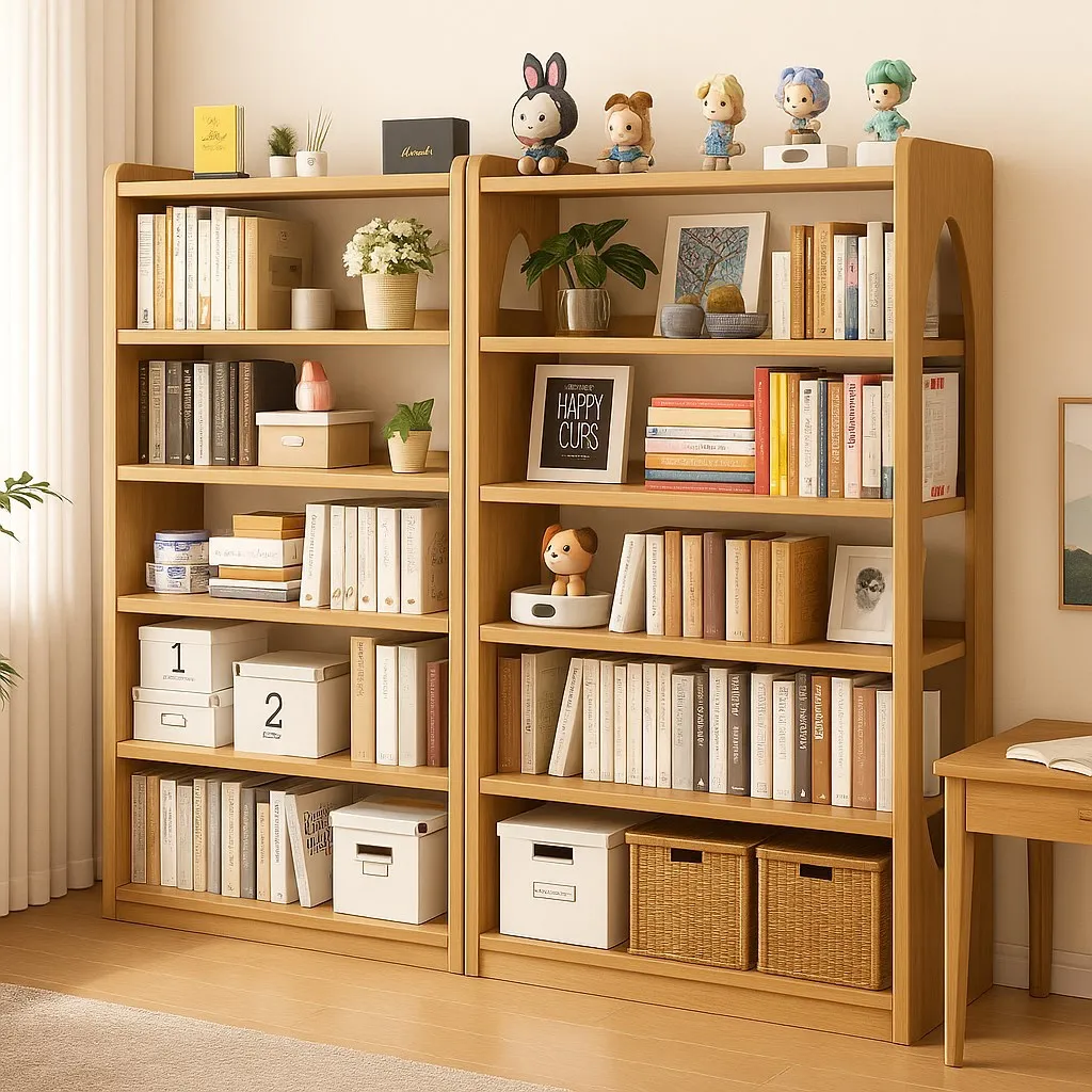 Solid wood core bookshelf Floor shelf Living room against the wall Simple bookcase Household multi-layer storage