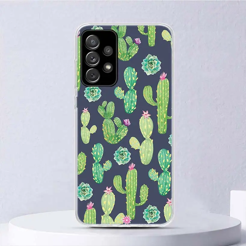 Cartoon Cactus Green Plants Soft Case For Samsung Galaxy A15 A14 A13 A12 A55 A54 A53 A52 Phone Cover A35 A32 A33 A25 A23 A22 A05