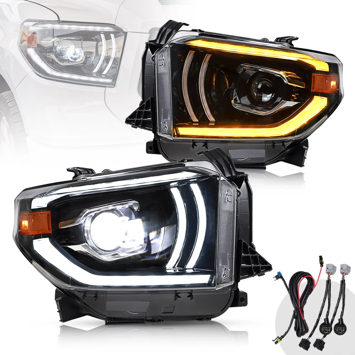 

Car LED Headlight Assembly Dynamic Streamer Turn Signal Indicator Front Lamp Daytime Running Light For 14-18 TOYOTA TUNDRA