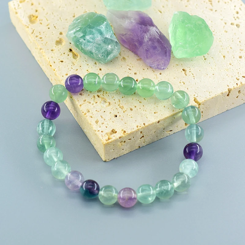 Pulsera de fluorita con cuentas de piedras naturales, joyería para mujer, cuentas de ágatas de cristal de amatista, brazalete curativo energético