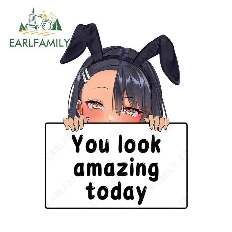 EARLFAMILY آذان أرنب Loli Peek سيارة ملصق الأرنب فتاة تبدو مذهلة اليوم ملصق مائي الإبداعية الكمبيوتر المضيف الأمتعة سيارة التسمية