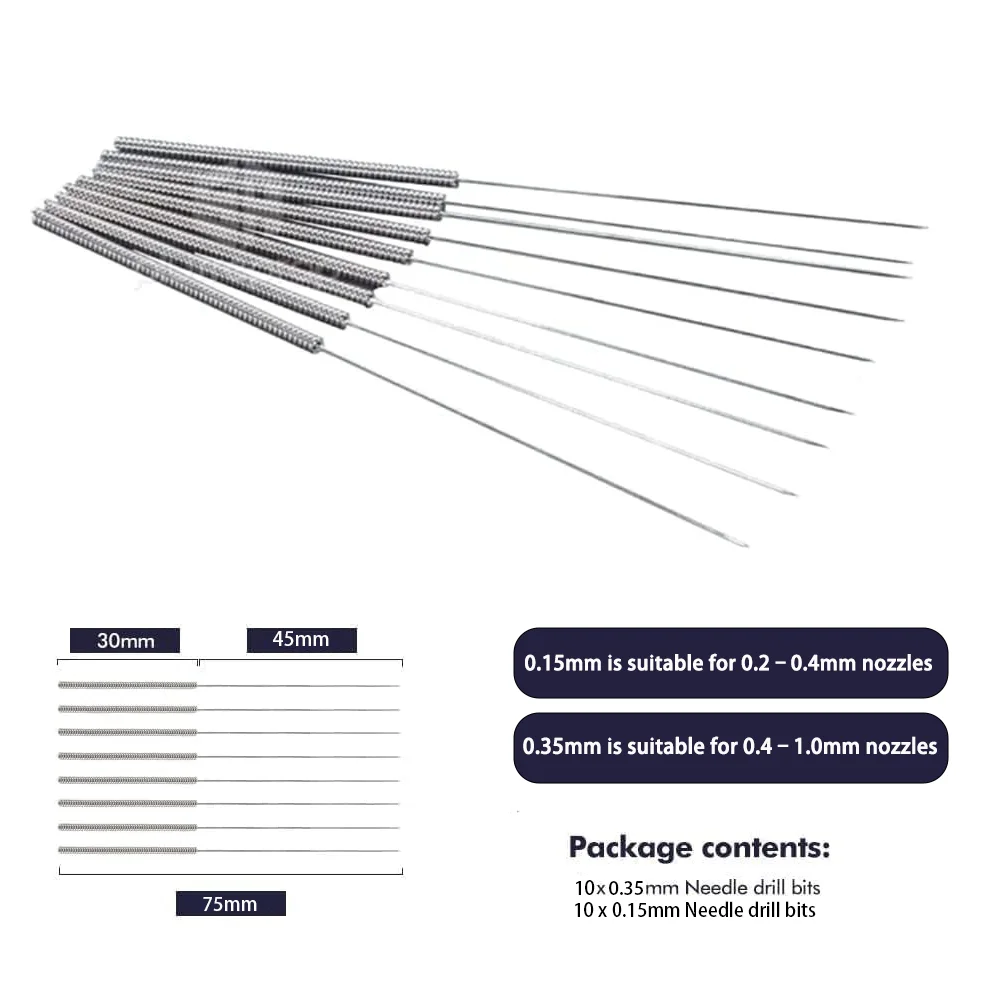 3D Printer Nozzle Cleaning Kit, 20pcs 0.15/0.35mm Needles for 0.2–1.0mm Nozzles, Fit Bambu Lab X1 P1 A1 Mini Ender 3 K1 MK8