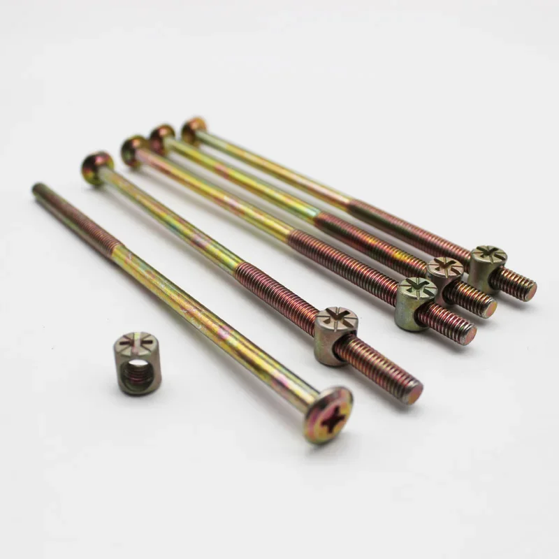 M6 M8 Furniture Bolts Nut Phillips Cross Head Screw Zinc Plated Baby Bed Bolts Barrel Nuts For Crib Cabinet