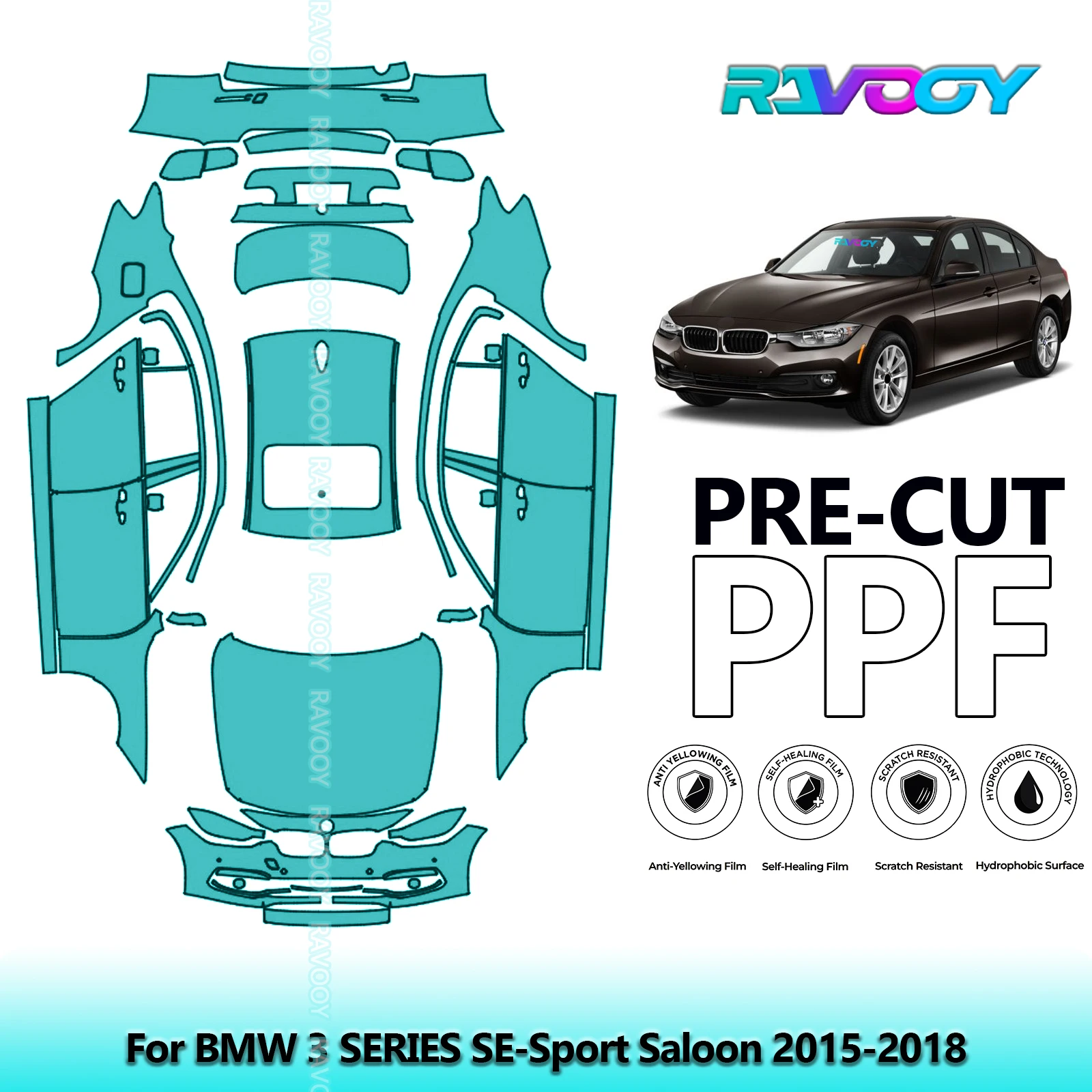 

For BMW 3 SERIES SE-Sport Saloon 2015-2018 8.5Mil Precut Full Vehicle Paint Protection Film PPF Kit