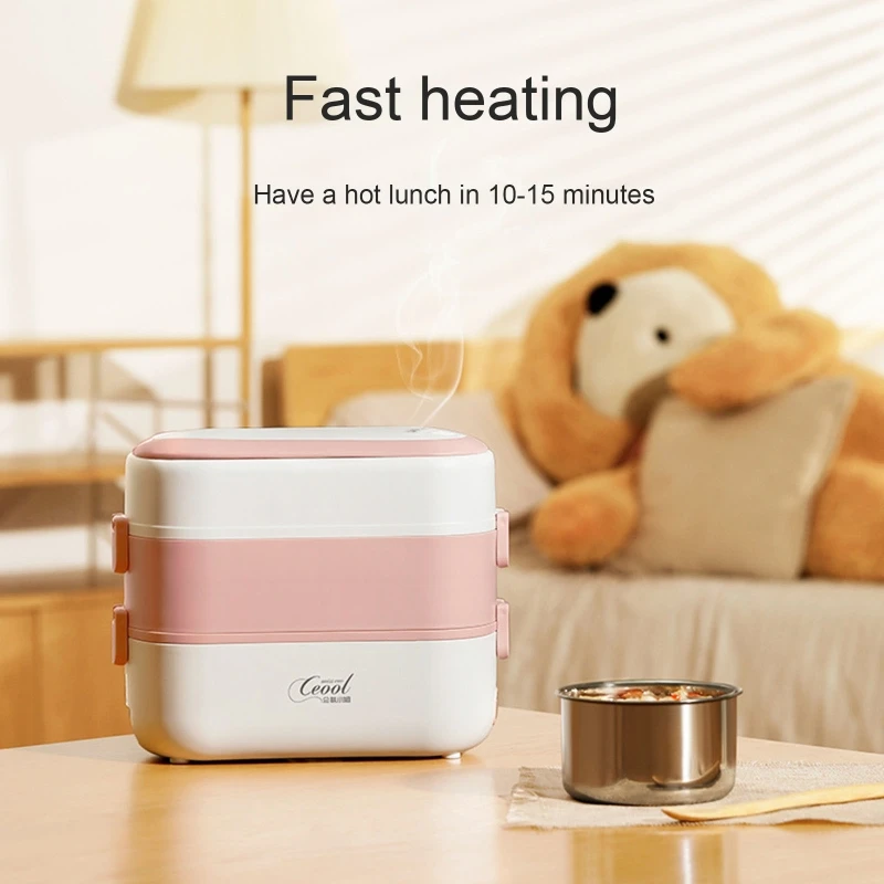 Caixa almoço elétrica aquecedor alimentos à prova vazamento portátil com recipiente aço inoxidável para carro & casa durável