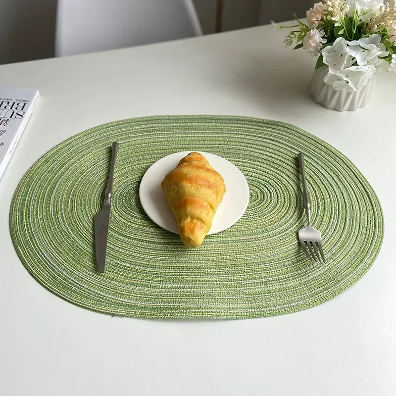 Oval Table Mat Woven Placemats Anti Slip Dining Table Mats Cotton Yarn Tableware Bowl Pads Kitchen Dessert Snack Coasters