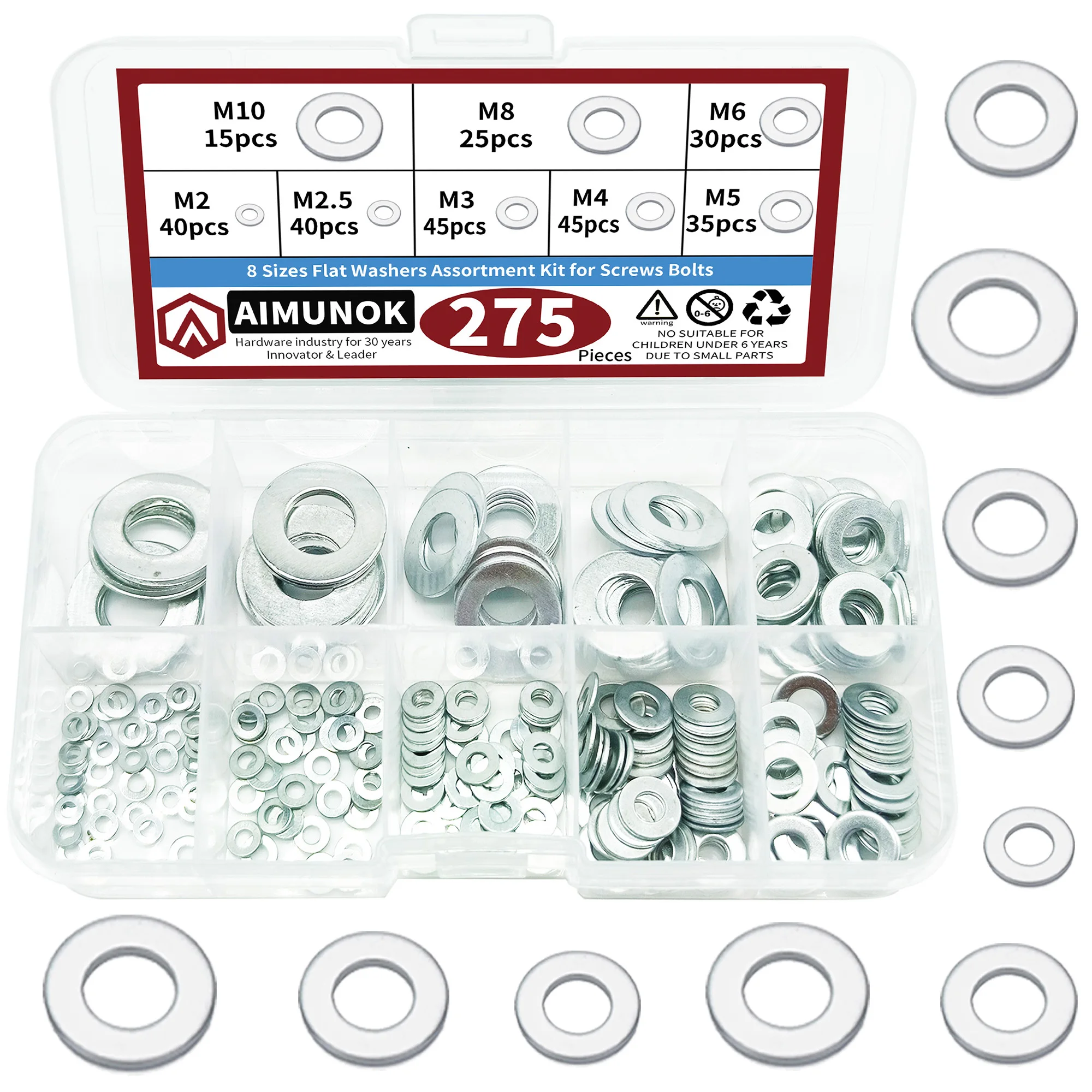 

275pcs 8 size Flat Washers Assortment kit for Screws Bolts Repair Tools are Easy to Operate Multiple Sizes