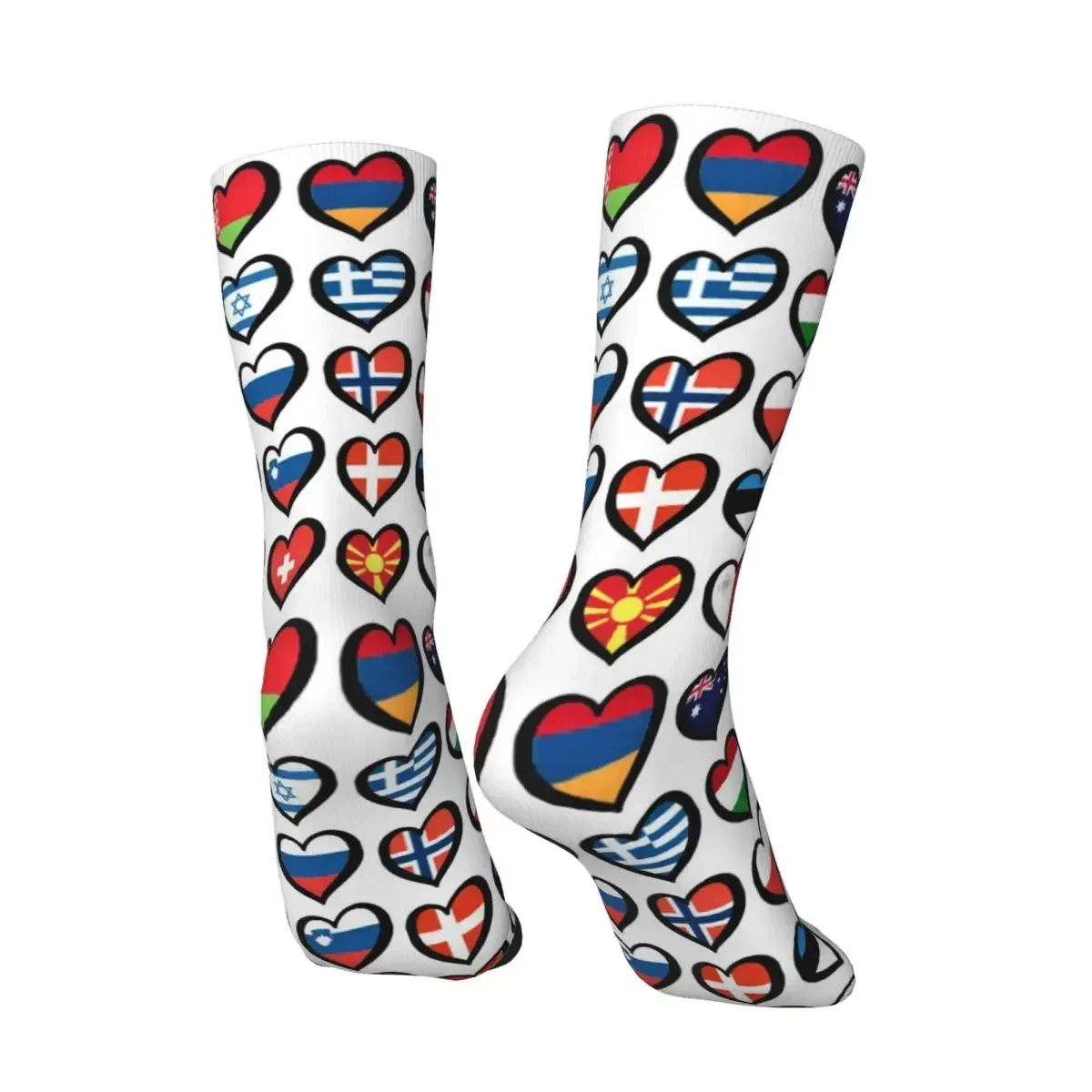 All Seasons Eurovision Song Contest Flags Hearts Socks Harajuku Sport Middle Tube Socks Fashion Stockings Men Women Day Gifts