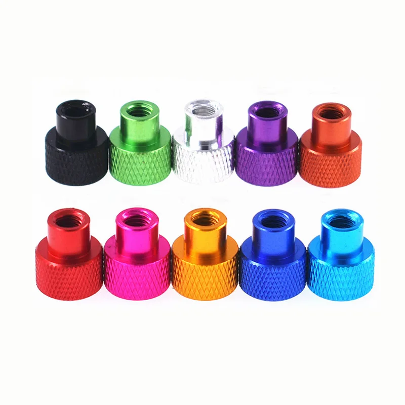 1/2/5/10/20Pcs M3 M4 M5 M6 Colorful Anodized Aluminum Knurled Thumb Nut Through Thread Step Adjustment Fixing Knurl Fastener Cap