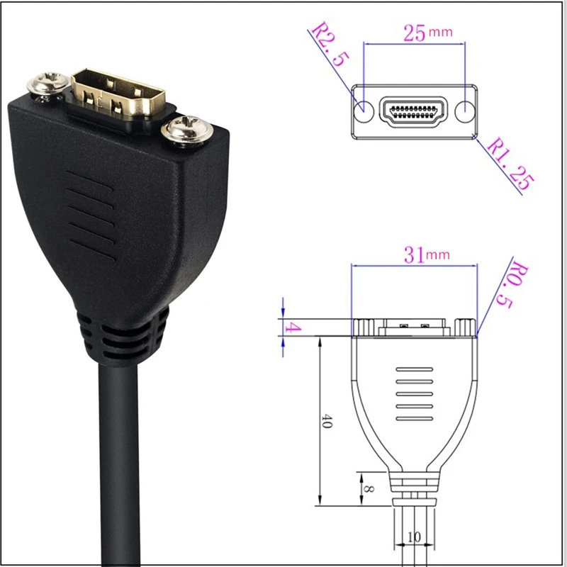 0.5m 4K Micro Mini HDMI - Compatible With 2.0 male female M/F F/F HD Extension Cable with Screw Holes for Fixing Panel Cables