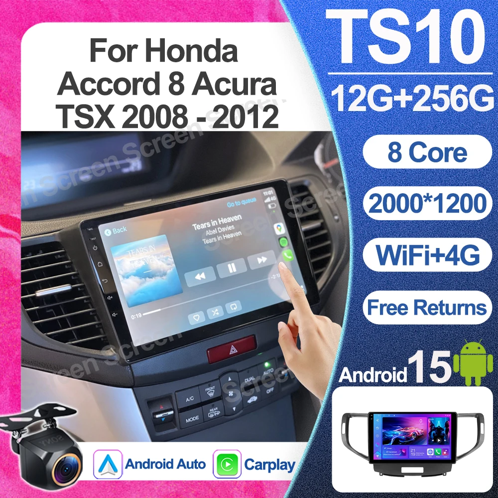Radio Multimedia para Auto Android 16 para Honda Accord 8 Acura Tsx 2008-2012, Reproductor GPS, Pantalla con Carplay, Estéreo, Wifi 5G, 8 Núcleos