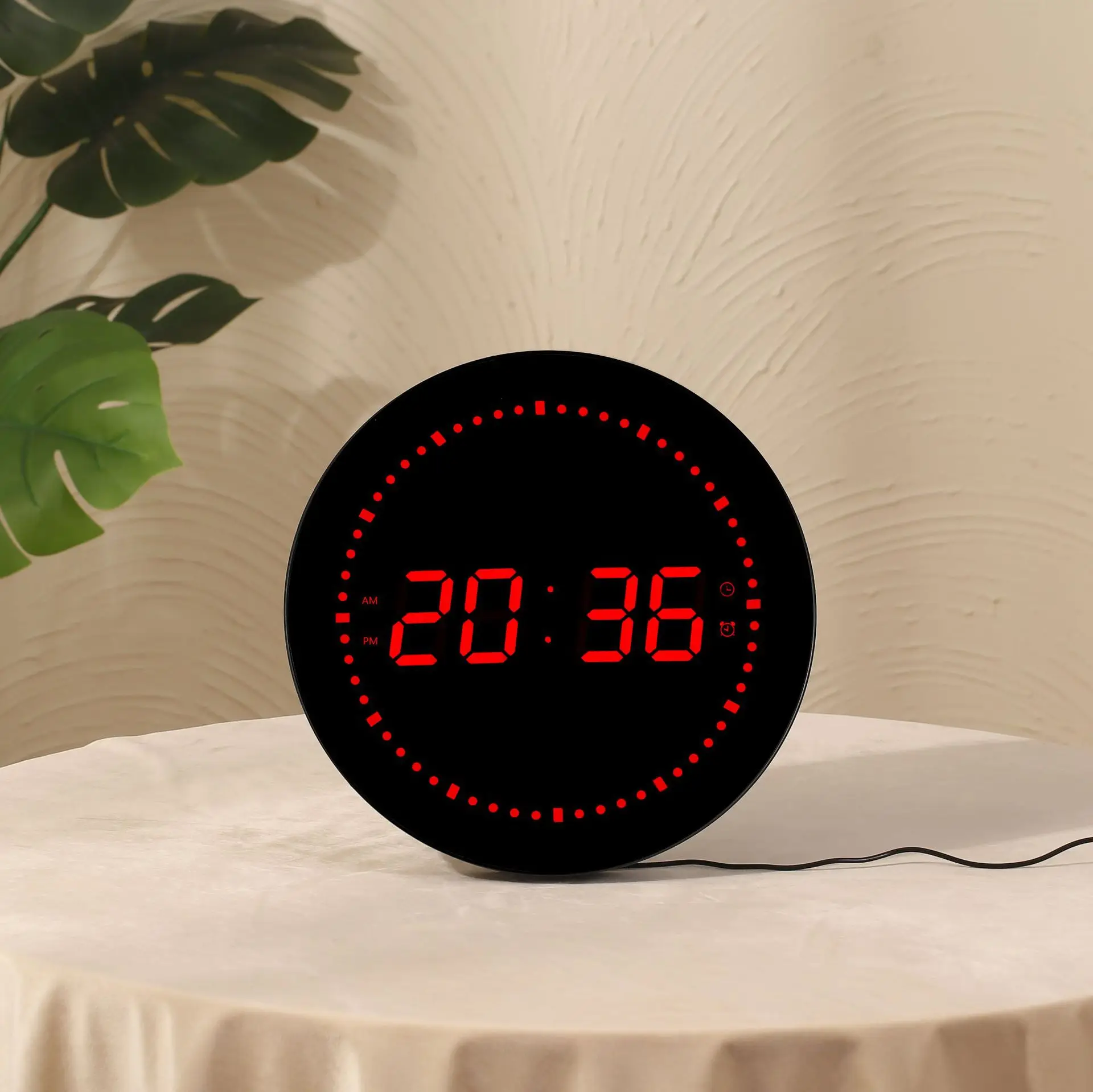 Circular LED Digital Clock Living Room Restaurant Decoration Perpetual Calendar Timing Electronic Wall Clock Modern Design