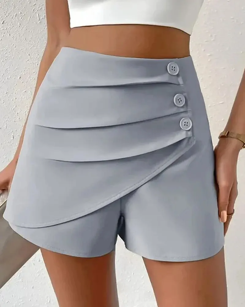 Short Shorts Women Shorts Skirt Pants A Line Slim Fit Streetwear Hip Wrap Button High Waist Elegant Splice Y2k Work 2025
