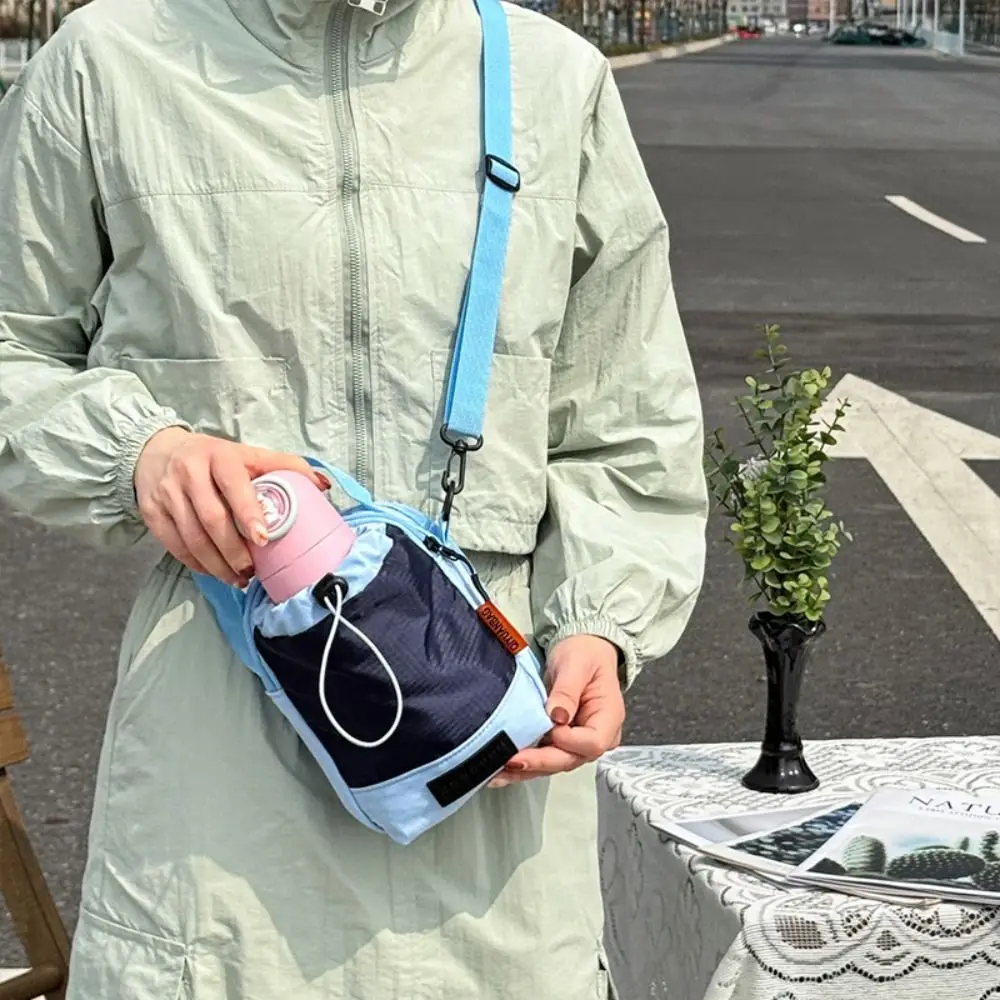

Contrast Color Water Bottle Carrier Bag Shoulder Strap Front Pocket Crossbody Water Bottle Purse Drawstring Open Top Handle