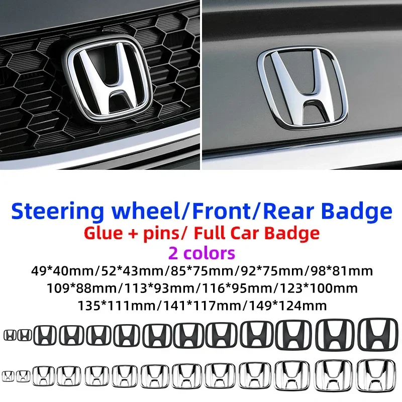 ABS Cars H Logo Front Grille Rear Trunk Emblem for Honda Accord Civic Type-R CRV HRV FIT Jazz Steering Wheel Sticker Accessories