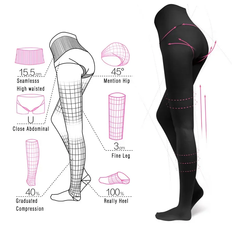 Medical Compression Pantyhose for Varicose Veins Stockings 20-30 MmHg Compression Support Pantyhose Plus Size Thights