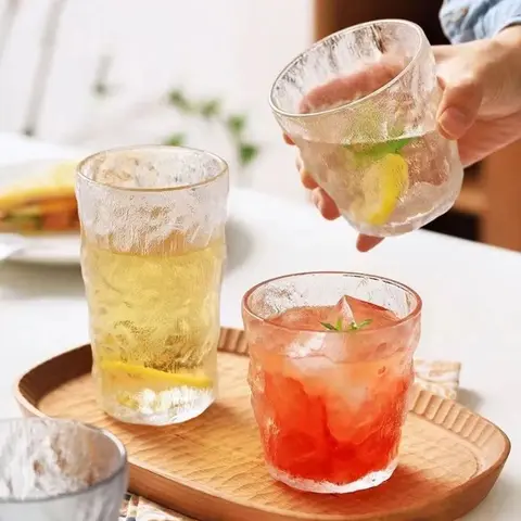 300ml/360ml Glass Cup Frosted Glacier Glass Water Cup Coffee Whiskey Beer Tea Mug Drinks Milk Cup Glass Mugs Handle Drinkware