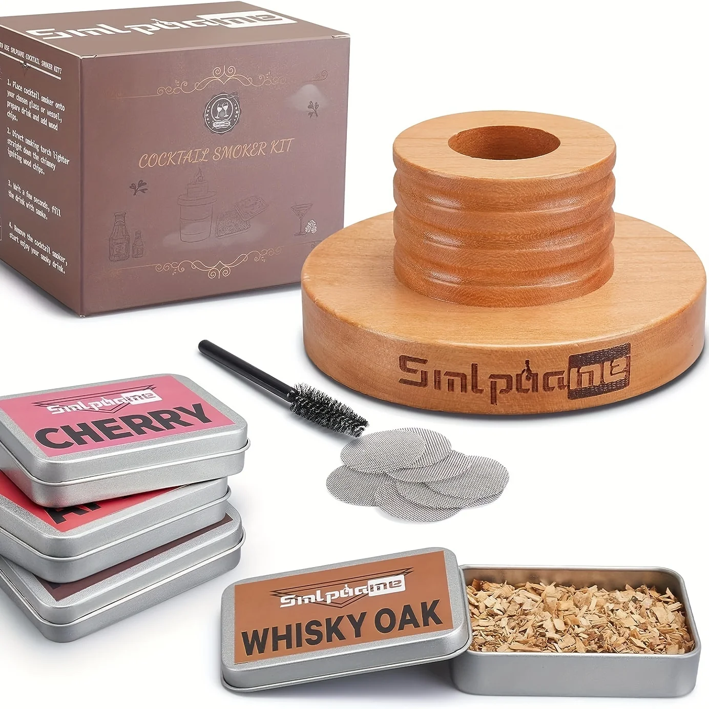 Kit ahumador antiguo de primera calidad para cócteles de whisky Bourbon, juego de 4 infusores de astillas de madera, regalo de bar en casa