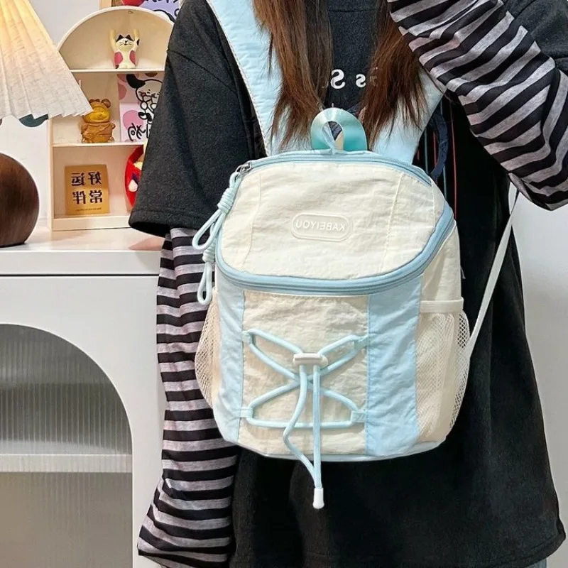 HAEX Dopamine Harajuku Backpacks Women 2025 Casual Light Nylon Patchwork Bags Female Small Capacity Daily Outgoing Bolso Mujer