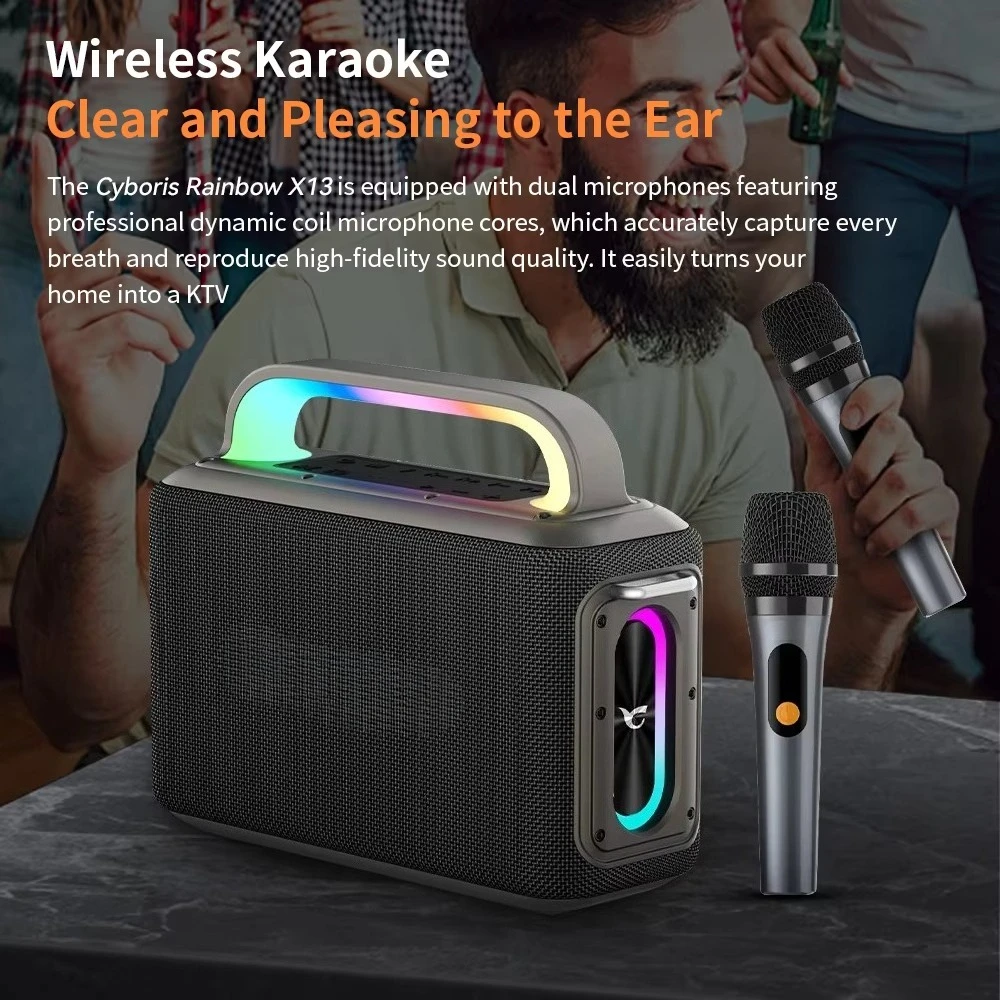 X13 Karaoke PA System, 200W Portable Wireless Speaker, Includes 2 Microphones, RGB Lighting & TWS Function