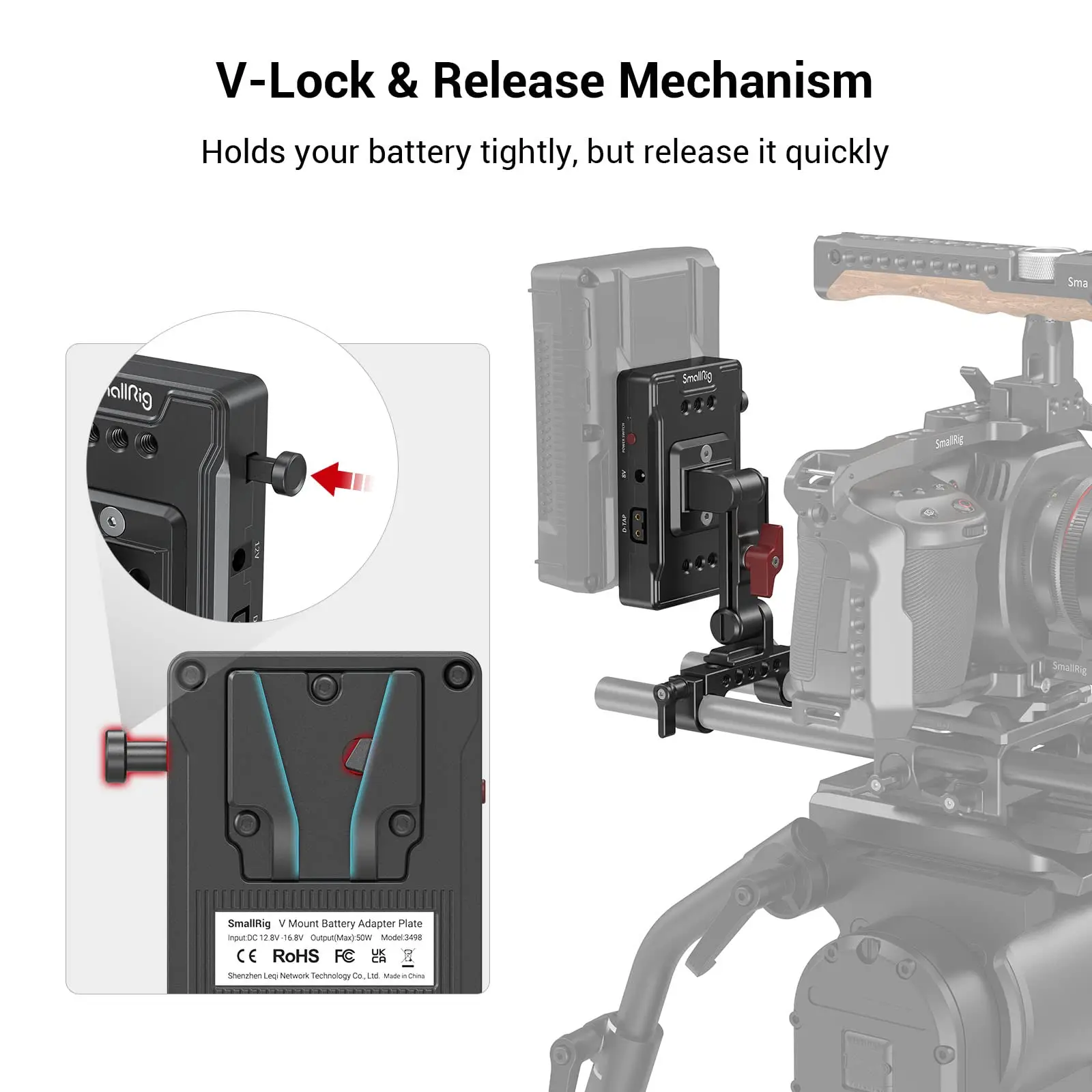 SmallRig V Mount Battery Adapter Plate with Extension Arm Power Supply Splitter For Sony Canon DSLR Camera Accessories 3499